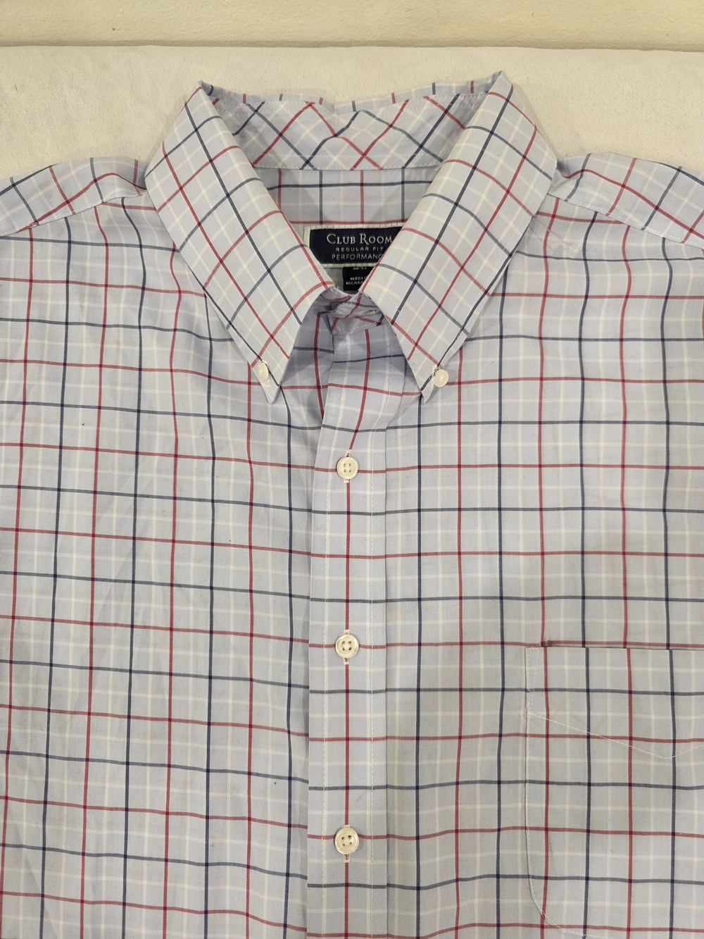 Club Room Cotton Series Light Blue Plaid Button-Down Shirt Men Size XL